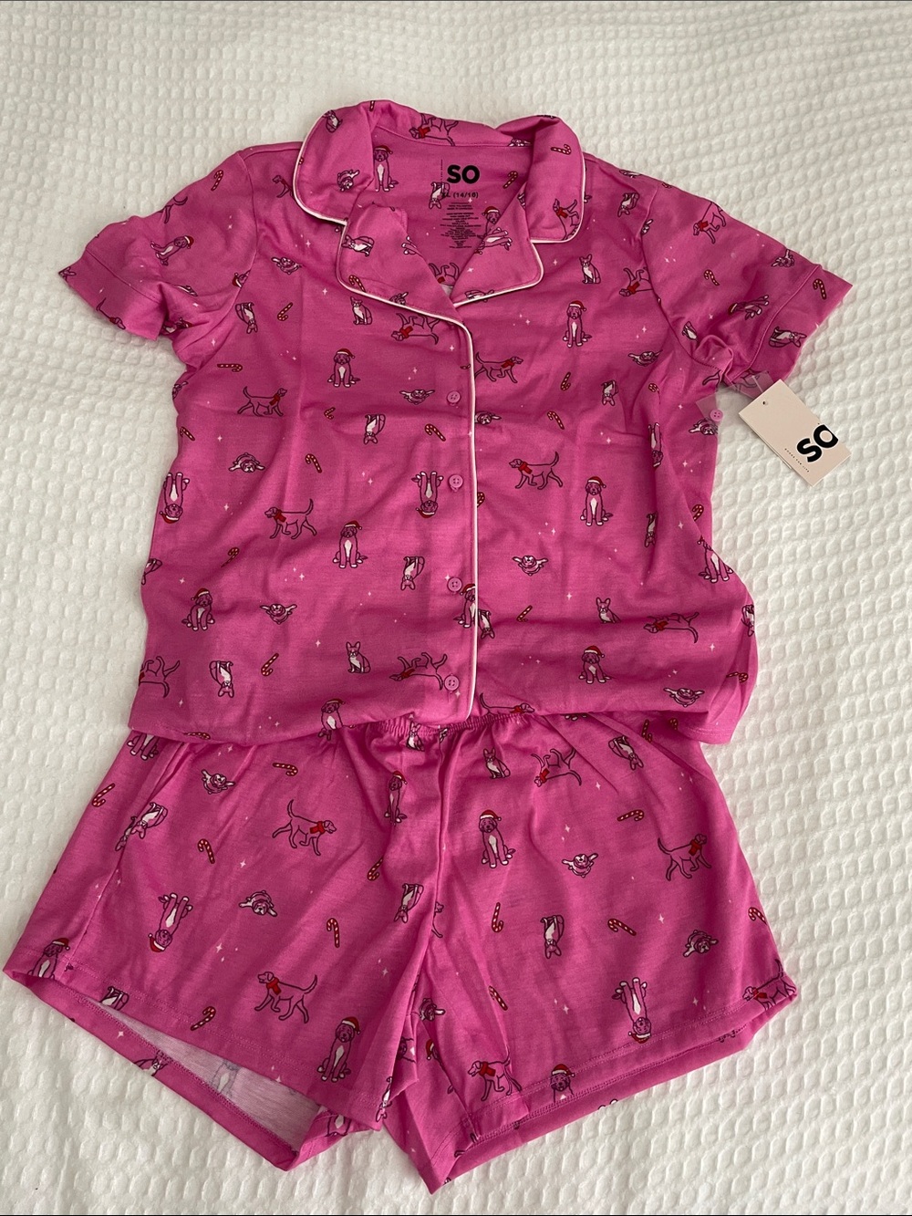 SO Bright Pink Dog Print Short Pajama Set